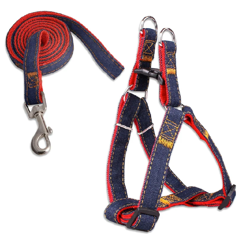 Pet Dog Denim Harness and Leash Set